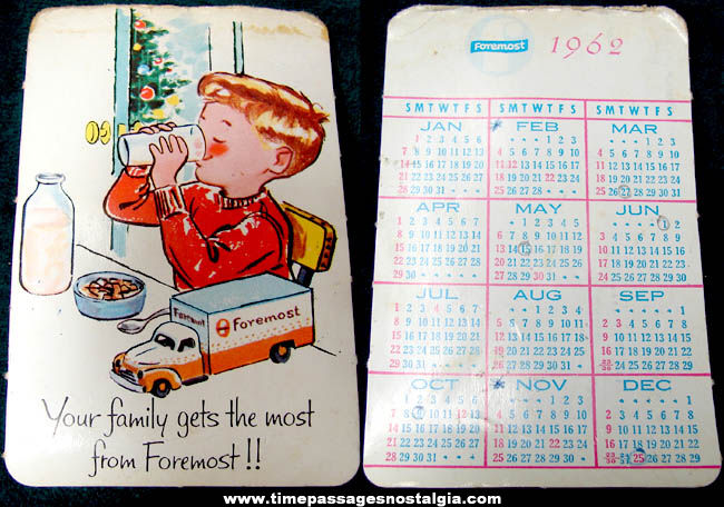 1962 Foremost Milk Dairy Advertising Premium Calendar Card