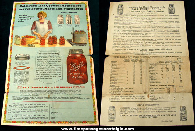 Colorful Old Ball Canning Jar & Rubbers Advertising Sheet