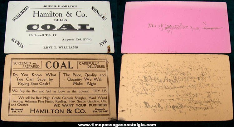 (2) Old Hamilton & Company Coal Advertising Blotter Cards