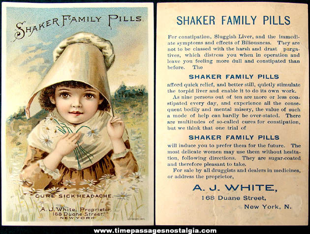 Colorful 1891 Shaker Family Pills Advertising Trade Card