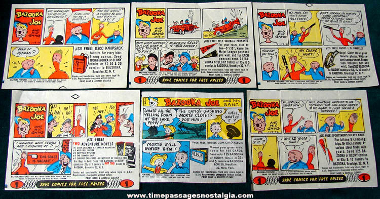 (6) Old Bazooka Bubble Gum Premium Advertising Prize Comic Strips
