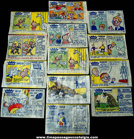 (13) Old Fleer Dubble Bubble Gum Advertising Prize Comic & Quiz Fortunes