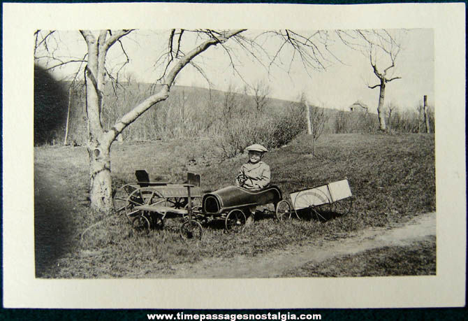 (3) Early Miniature Toy Carriage, Wagon, & Pedal Car Photographs