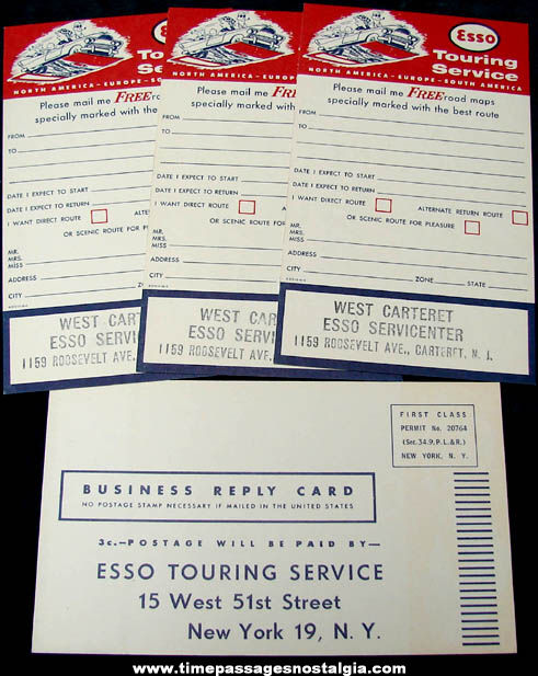 (4) Old Unused ESSO Touring Service Road Map Advertising Business Post Cards