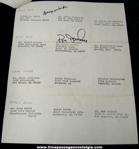 1972 United States Olympic Athletic Team Roster With (28) Autographs