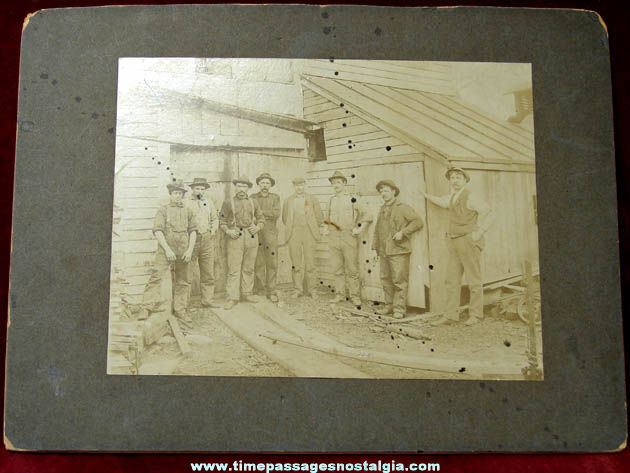 Large Old Mounted Lumber Mill or Factory Photograph With (8) Men