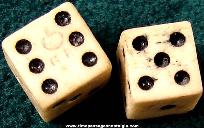 (2) 18th Century Miniature Ivory or Bone Dice (One has tax marks)