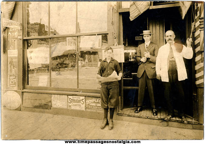 Old Barber, Tobacconist, & Paperboy Occupational Photograph With Advertising