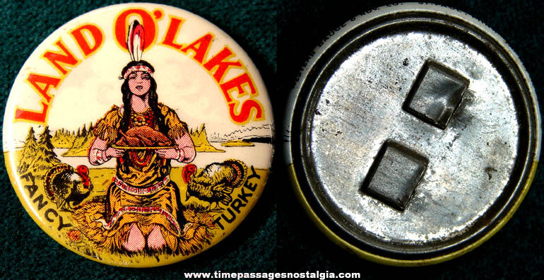 Colorful Old Celluloid Land O Lakes Advertising Pin Back Button Badge