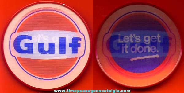 Large Colorful Gulf Gasoline & Oil Advertising Vari-Vue Flicker Pin Back Button