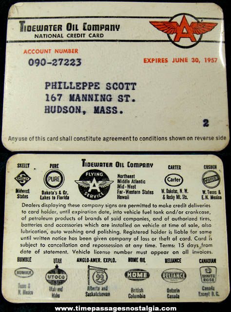 1957 Tidewater Oil Company Gas Station National Credit Card