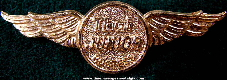 Old Thai Junior Hostess Metal Airline Advertising Premium Wings Pin