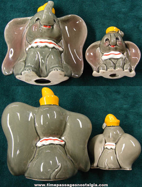 (2) Different Old Walt Disney Dumbo Character Ceramic Figurines