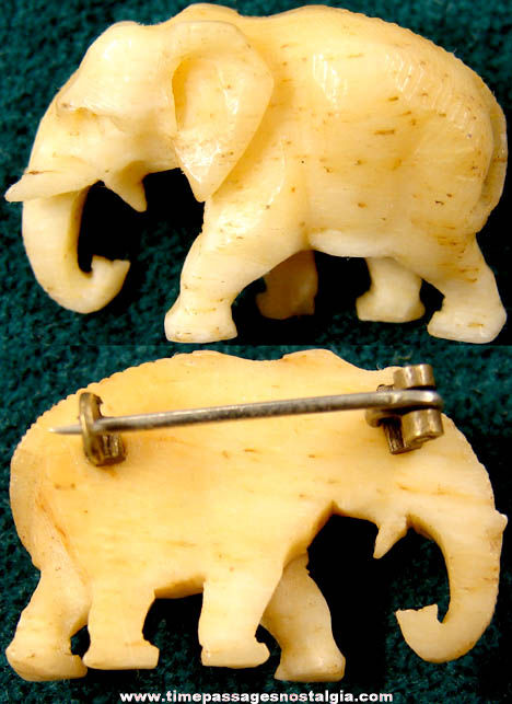 Small Old Carved Bone or Ivory Elephant Jewelry Pin