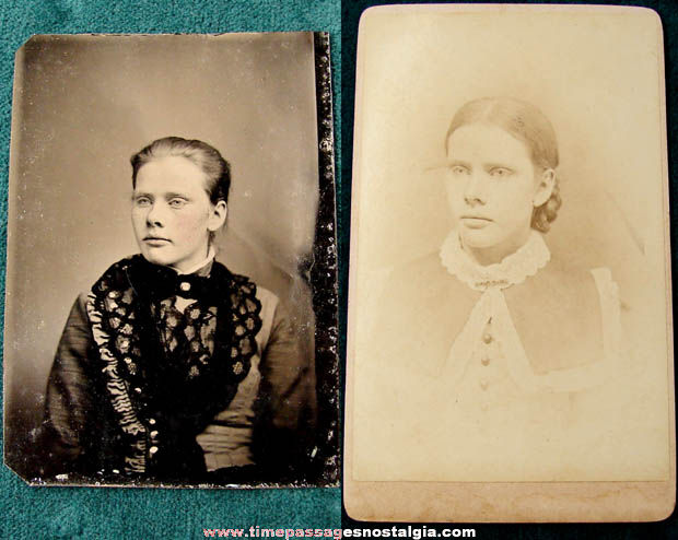 Old New Hampshire Young Lady Tin Type & Cabinet Photograph Card
