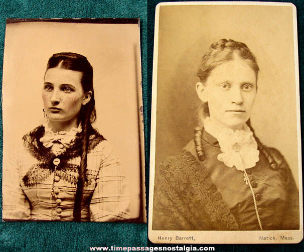 Old New Hampshire Young Lady Tin Type & Cabinet Photograph Card