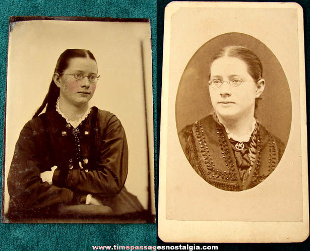 Old New Hampshire Young Lady Tin Type & Cabinet Photograph Card