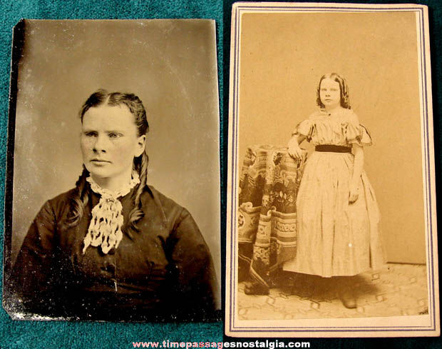 Old New Hampshire Young Lady Tin Type & Cabinet Photograph Card