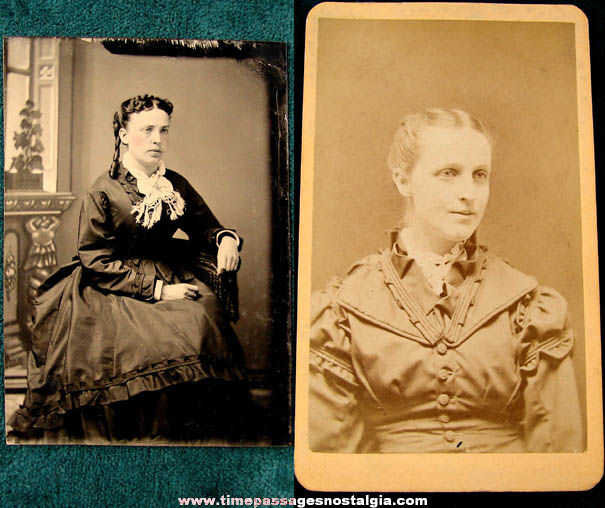 Old New Hampshire Young Lady Tin Type & Cabinet Photograph Card