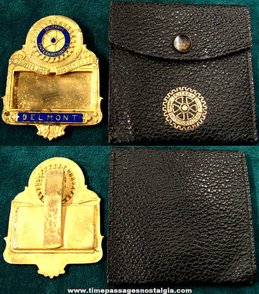 Old Rotary International Enameled Brass Name Badge With Case