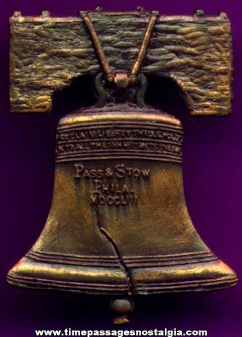 Old Copper Liberty Bell Advertising Souvenir Pin