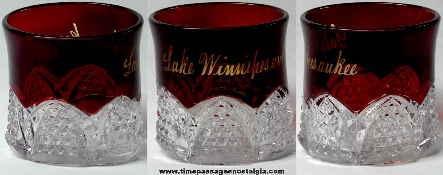 Old Lake Winnipesaukee New Hampshire Advertising Souvenir Ruby Glass