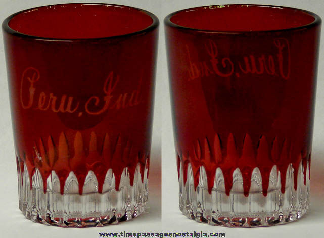 Old Peru Indiana Advertising Souvenir Ruby Shot Glass