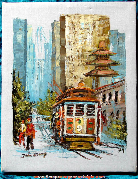 Colorful John Wang Cable Car Oil Painting On Canvas