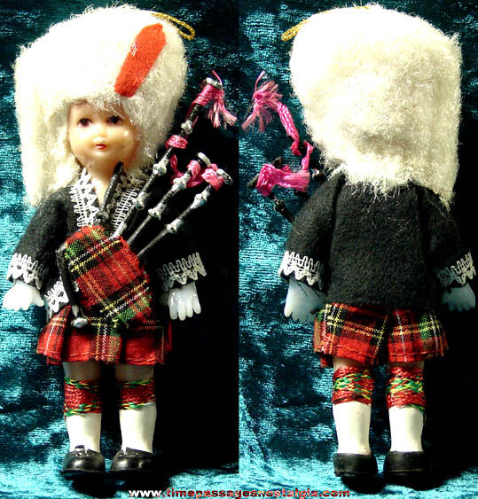 Small Old Dressed Scottish Toy Doll With Bagpipe