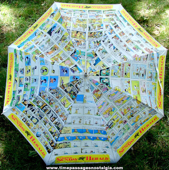 Colorful Old Boston Sunday Herald Newspaper Comic Strip Section Advertising Umbrella