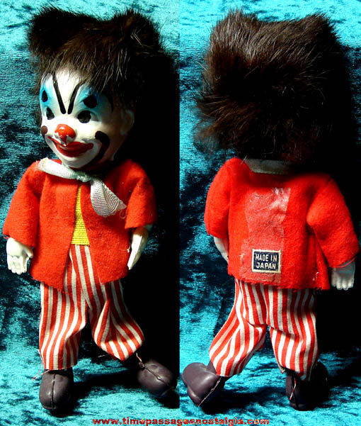 Colorful Old Dressed Celluloid Circus Clown Toy Doll Figure