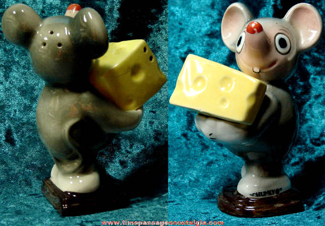 Old Ceramic Mouse & Swiss Cheese Salt & Pepper Shaker Set