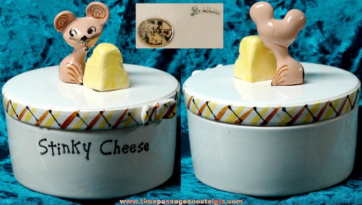 ©1958 Holt Howard Ceramic Stinky Cheese Container With Mouse