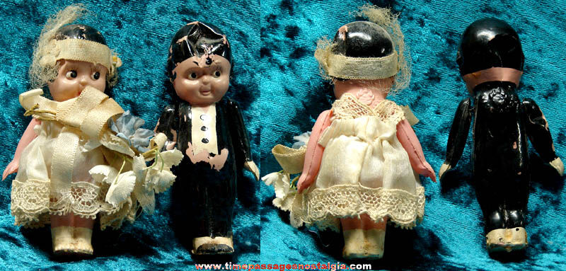 Small Old Celluloid Bride & Groom Toy Doll Set