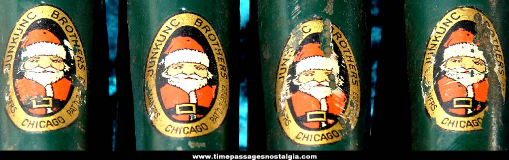 (4) 1920s Junkunc Brothers Metal Christmas Tree Stand Legs With Santa Claus Decals