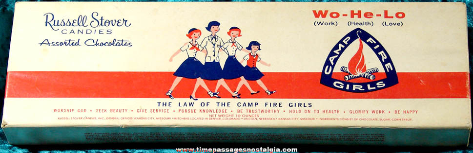 Old Russell Stover Camp Fire Girls Chocolate Candies Advertising Box