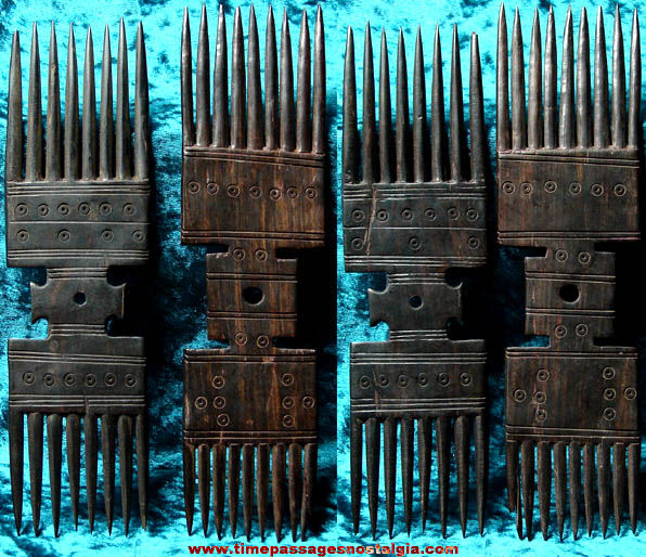 (2) Large Old Hand Carved Wood Hair Combs