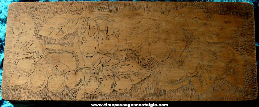 Old Wooden Flemish Art Pyrographic Hinged Box With Cherries