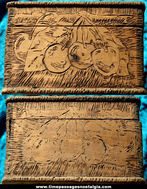 Old Wooden Flemish Art Pyrographic Hinged Box With Cherries