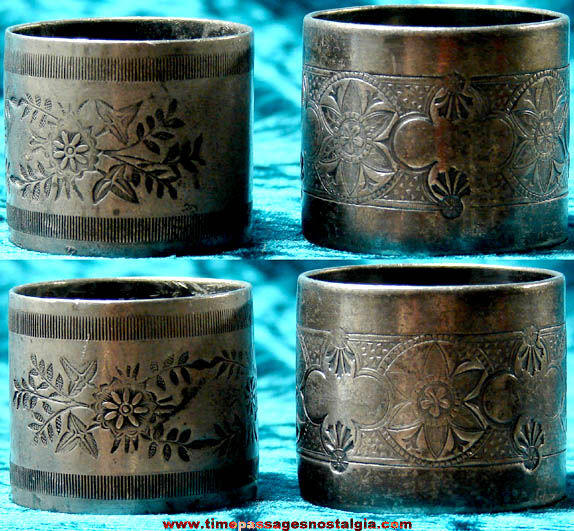 (2) Old Metal Napkin Rings With Flower Patterns