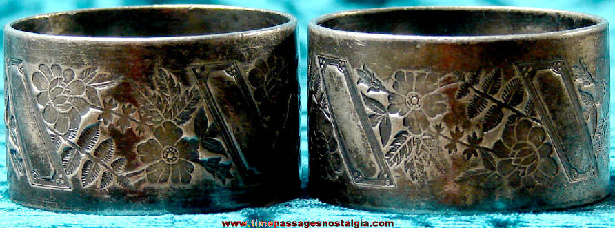 (2) Matching Old Metal Napkin Rings With Flower Patterns