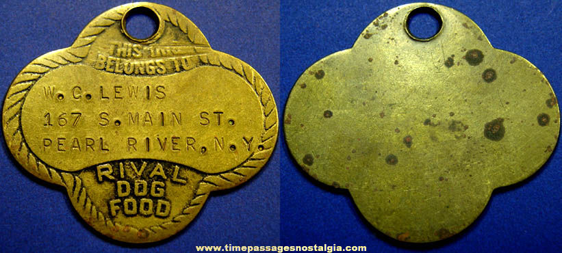 Old Brass Rival Dog Food Advertising Premium Dog Tag