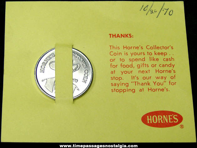 1970 Horne’s Carded Advertising Premium Cowboy Token Coin