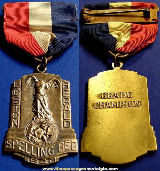 1940 Boston Sunday Herald Newspaper Spelling Bee Award Medal
