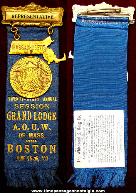 1907 Ancient Order of United Workmen Representative Ribbon Badge