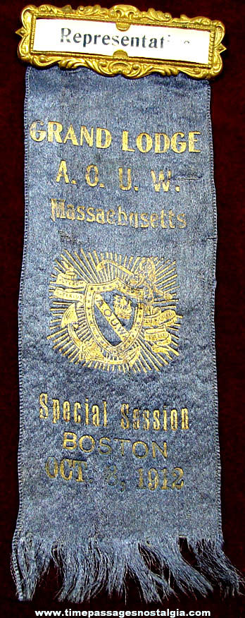 1912 Ancient Order of United Workmen Special Session Representative Ribbon Badge