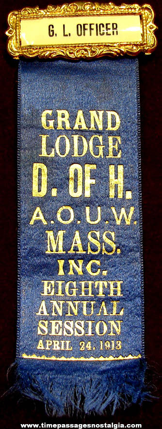1913 Ancient Order of United Workmen Officer Ribbon Badge