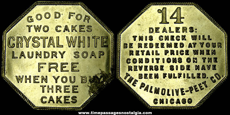 Old Palmolive Cryatal White Laundry Soap Advertising Premium Coupon Token Coin