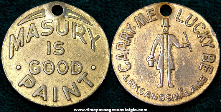 Old Brass Masury Paint Advertising Premium Lucky Key Chain Fob