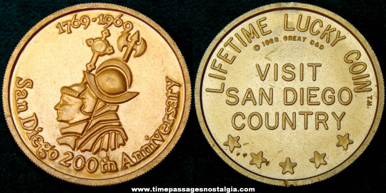 ©1968 San Diego California Bicentennial Souvenir Lucky Token Coin